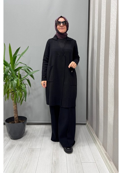 Touch Me Gömlek Yaka Triko Hırka Siyah T25PF-9001