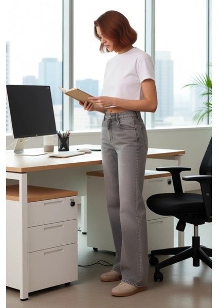 Kadın Yüksek Bel Geniş Paça Denim Pantolon Fonksiyonel Dayanıklı Kaliteli Konforlu Estetik fiyatları