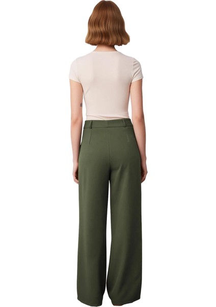 Kadın Haki Yüksek Bel Geniş Paça Pilili Dokuma Pantolon Fonksiyonel Dayanıklı Kaliteli Şık indirimleri