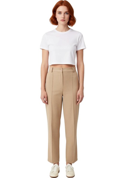 Kadın Düz Kesim Yüksek Bel Dokuma Pantolon Nervür Detaylı Fonksiyonel Dayanıklı Kaliteli Şık fırsatları