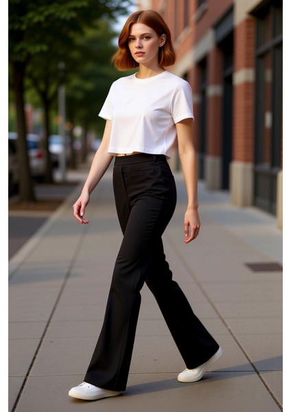 Kadın Yüksek Bel Geniş Paça Örme Pantolon Fonksiyonel Dayanıklı Kaliteli Konforlu Estetik Şık