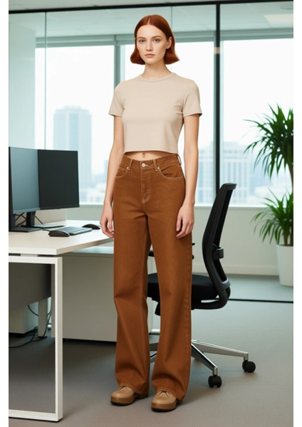 Kadın Vintage Yıkama Geniş Paça Denim Pantolon Fonksiyonel Dayanıklı Kaliteli Konforlu Şık fiyatları