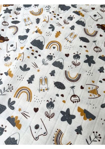 85X75CM Kenarı Oyalı Tilki ve Gökkuşağı Desenli Tek Katlı %100 Pamuk Müslin Battaniye fırsatları