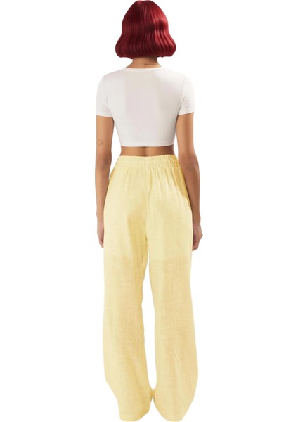 Kadın Wide Leg Keten Dokulu Pantolon Fonksiyonel Dayanıklı Kaliteli Konforlu Estetik Rahat indirimleri