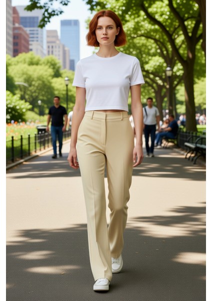 Kadın Yüksek Bel Düz Kesim Nervür Detaylı Dokuma Pantolon Fonksiyonel Dayanıklı Kaliteli Şık modelleri