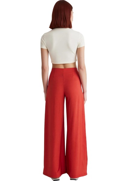 Kadin Kirmizi Yirtmaçli Geniş Paça Pantolon Fonksiyonel Dayanıklı Kaliteli Konforlu Modern indirimleri