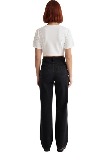 Kadın Yüksek Bel Geniş Paça Denim Pantolon Fonksiyonel Dayanıklı Kaliteli Konforlu Estetik indirimleri