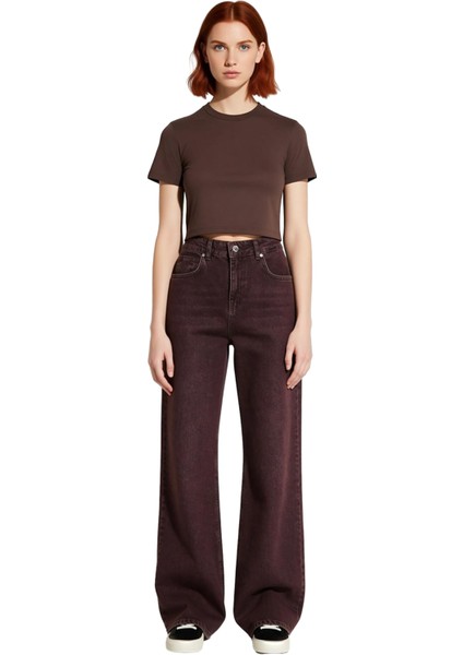 Kadın Wide Leg Denim Pantolon Yüksek Bel Fonksiyonel Dayanıklı Kaliteli Konforlu Estetik Şık