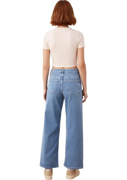 Kadın Yüksek Bel Geniş Paça Denim Pantolon Fonksiyonel Dayanıklı Kaliteli Konforlu Estetik indirimleri