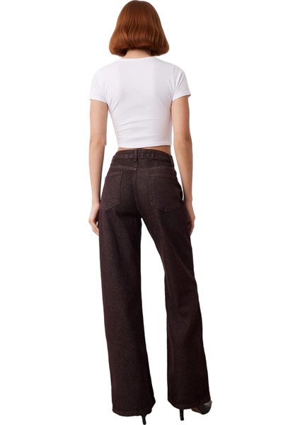 Kadın Geniş Paça Yüksek Bel Denim Pantolon Fonksiyonel Dayanıklı Kaliteli Konforlu Estetik indirimleri