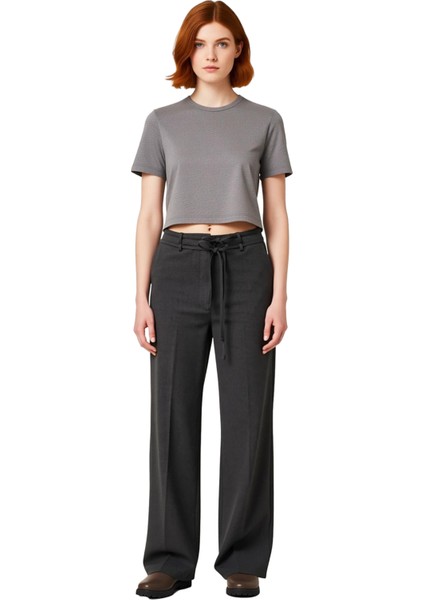 Kadın Antrasit Düşük Bel Bağcıklı Geniş Paça Pantolon Fonksiyonel Dayanıklı Kaliteli Rahat fırsatları