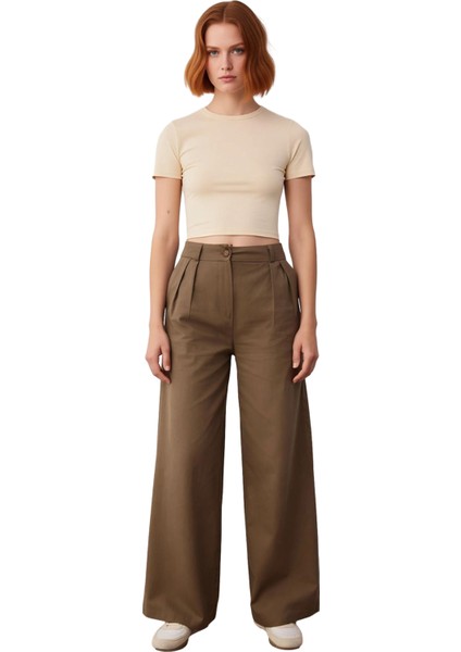 Kadın Gabardin Yüksek Bel Geniş Paça Pantolon Fonksiyonel Dayanıklı Kaliteli Konforlu Spor fırsatları