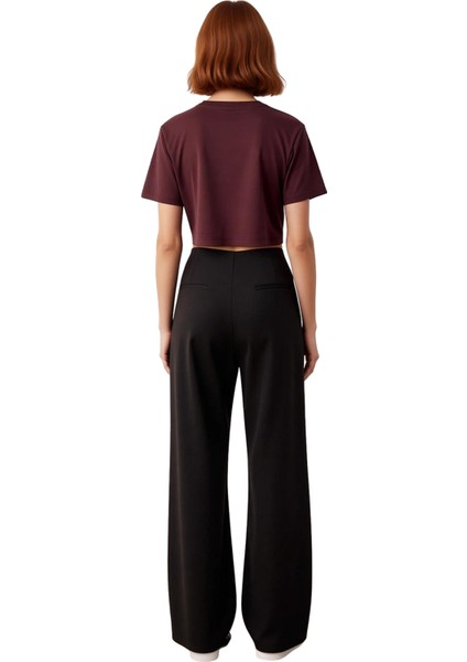 Kadın Antrasit Pileli Geniş Paça Örme Pantolon Fonksiyonel Dayanıklı Kaliteli Konforlu Şık indirimleri