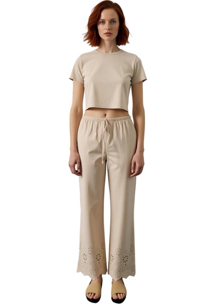 Kadın Poplin Geniş Paça Pantolon Yüksek Bel Fonksiyonel Dayanıklı Kaliteli Konforlu Modern fırsatları