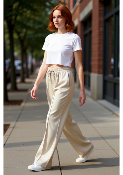 Kadın Geniş Paça Dokuma Pantolon Fonksiyonel Dayanıklı Kaliteli Konforlu Estetik Premium Şık