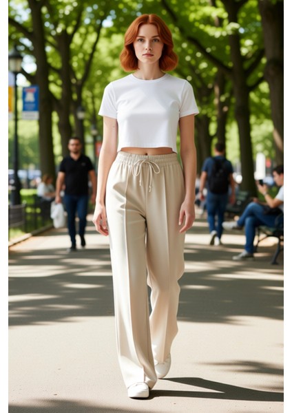 Kadın Geniş Paça Dokuma Pantolon Fonksiyonel Dayanıklı Kaliteli Konforlu Estetik Premium Şık modelleri