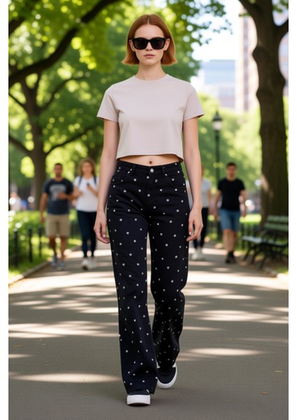 Genç Kadin Çiçek Baskili Wide Leg Jean Fonksiyonel Dayanıklı Kaliteli Konforlu Estetik Şık fırsatları