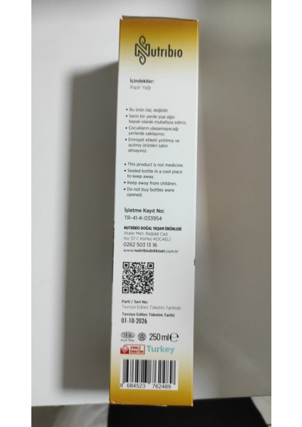 Soğuk Sıkım Aspir Yağı 250ML fiyatları