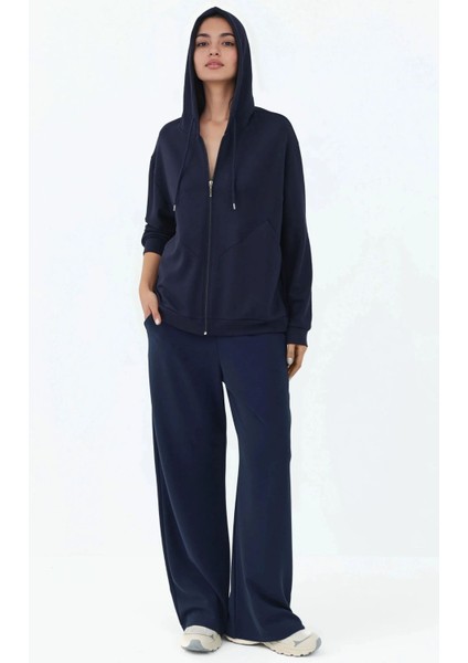 Kadın Modal Touch Fermuarlı Kapşonlu Sweatshirt Lacivert