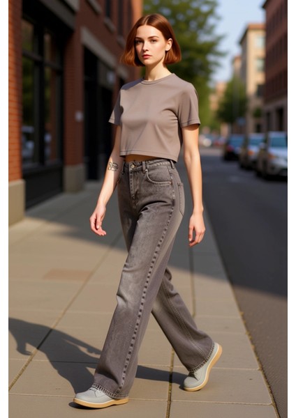 Kadın Wide Leg Jean Antrasit Vintage Yıkama Fonksiyonel Dayanıklı Kaliteli Konforlu Modern modelleri