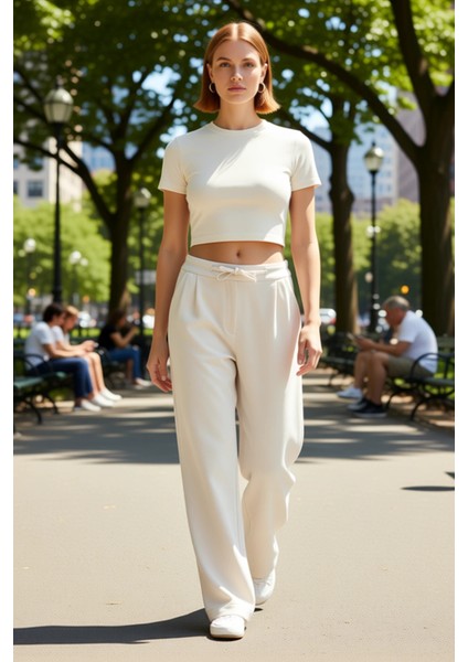 Düşük Bel Bağcıklı Geniş Paça Dokuma Kadın Pantolonu Fonksiyonel Dayanıklı Kaliteli Modern modelleri