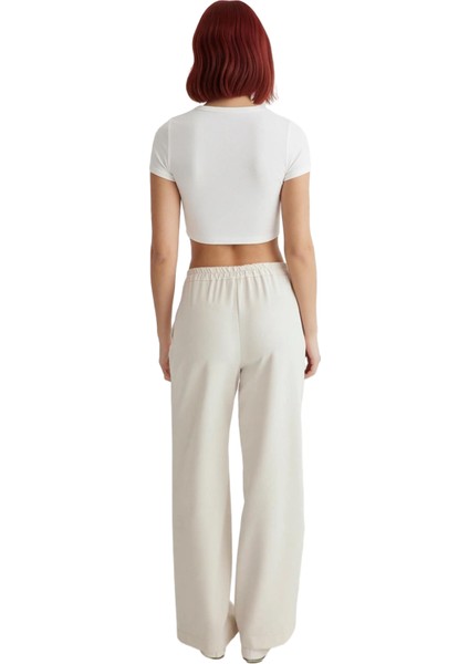 Düşük Bel Bağcıklı Geniş Paça Dokuma Kadın Pantolonu Fonksiyonel Dayanıklı Kaliteli Modern indirimleri