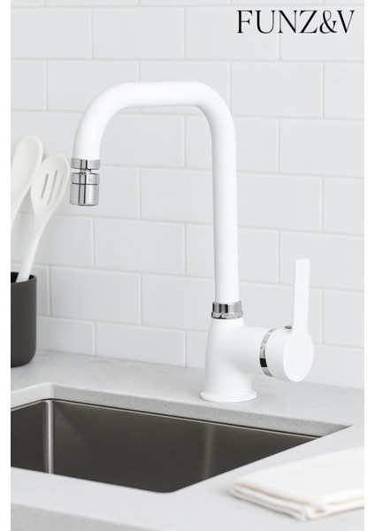 Lor Beyaz Mutfak Evye Bataryası Köşeli Modern Şık Dayanıklı Tasarım Mutfak Lavabo Bataryası fiyatları