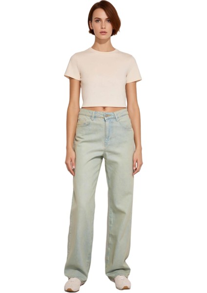 Kadın Vintage Geniş Paça Denim Pantolon Fonksiyonel Dayanıklı Kaliteli Konforlu Estetik Şık