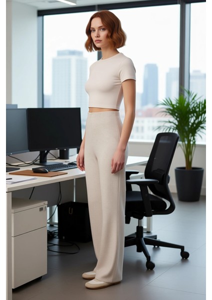 Kadın Yüksek Bel Düz Kesim Örme Pantolon Fonksiyonel Dayanıklı Kaliteli Konforlu Estetik Şık fiyatları