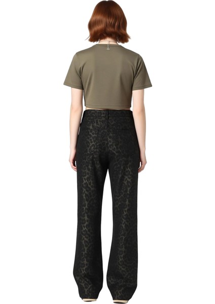 Kadın Leopar Desenli Yüksek Bel Bol Paça Denim Pantolon Fonksiyonel Dayanıklı Kaliteli Şık fiyatları