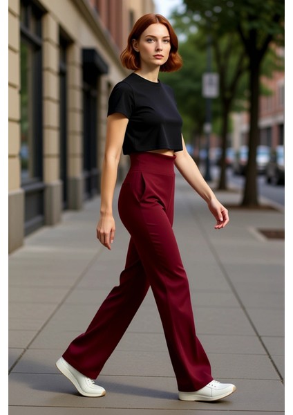 Kadın Geniş Paça Esnek Örme Pantolon Fonksiyonel Dayanıklı Kaliteli Konforlu Estetik Rahat