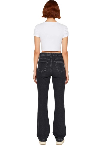 Kadın Antrasit Yüksek Bel Flare Denim Pantolon Fonksiyonel Dayanıklı Kaliteli Konforlu Şık indirimleri