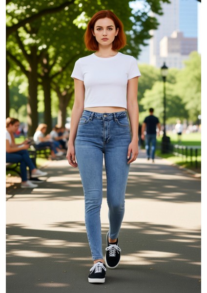 Kadın Yüksek Bel Esnek Skinny Jean Fonksiyonel Dayanıklı Kaliteli Konforlu Estetik Premium fırsatları