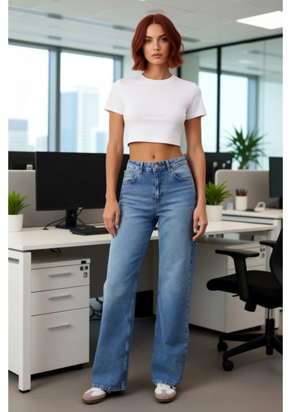 Kadın Wide Leg Yüksek Bel Denim Pantolon Fonksiyonel Dayanıklı Kaliteli Konforlu Estetik Şık fiyatları