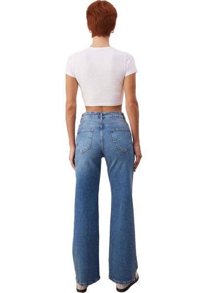 Kadın Wide Leg Yüksek Bel Denim Pantolon Fonksiyonel Dayanıklı Kaliteli Konforlu Estetik Şık indirimleri