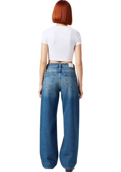 Kadın Yüksek Bel Geniş Paça Denim Pantolon Fonksiyonel Dayanıklı Kaliteli Konforlu Estetik indirimleri