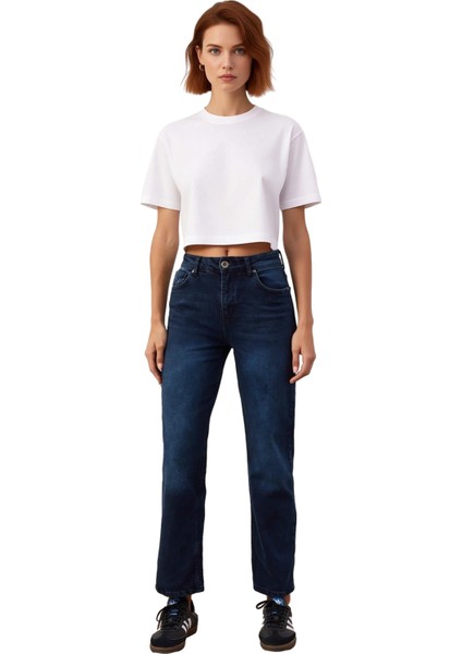 Kadın Yüksek Bel Düz Kesim Denim Pantolon Fonksiyonel Dayanıklı Kaliteli Konforlu Estetik Şık fırsatları