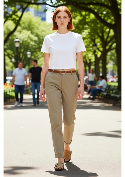 Kadın Haki Cigarette Kesim Gabardin Pantolon Fonksiyonel Dayanıklı Kaliteli Konforlu Rahat modelleri
