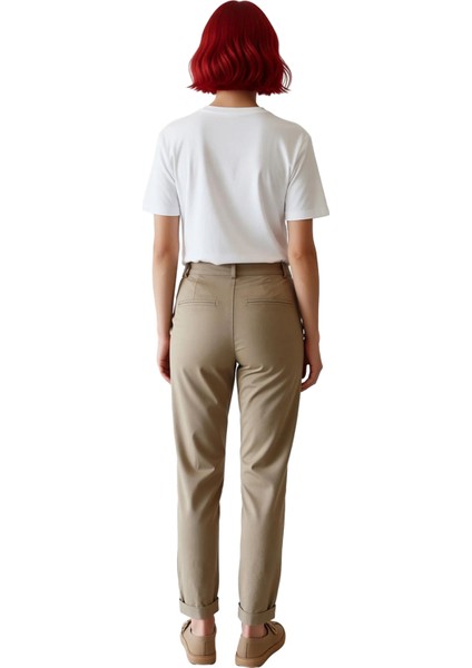 Kadın Haki Cigarette Kesim Gabardin Pantolon Fonksiyonel Dayanıklı Kaliteli Konforlu Rahat indirimleri