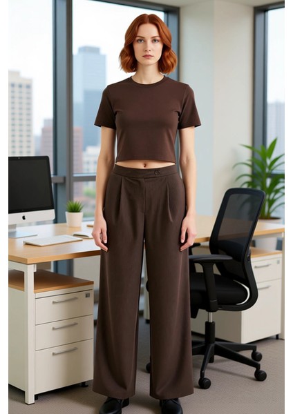 Kadın Çizgili Geniş Paça Pantolon Fonksiyonel Dayanıklı Kaliteli Konforlu Estetik Premium Şık fiyatları