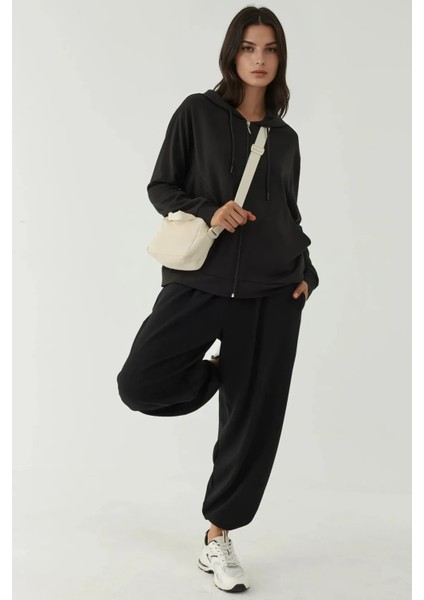 Kadın Cepli Modal Touch Şalvar Pantolon Siyah