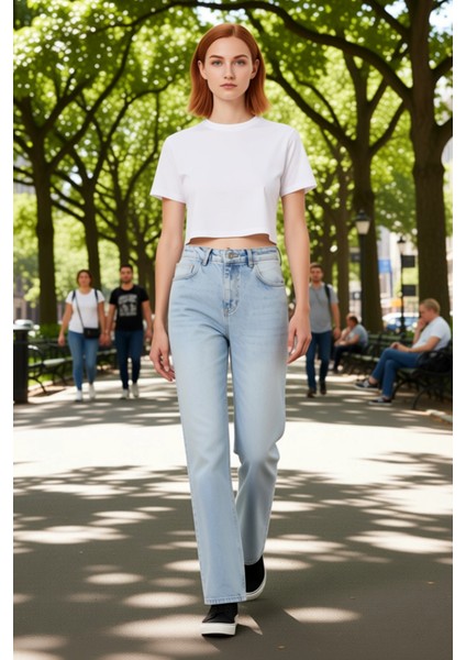 Kadın Açık Yüksek Bel Geniş Paça Denim Pantolon Fonksiyonel Dayanıklı Kaliteli Konforlu Şık modelleri