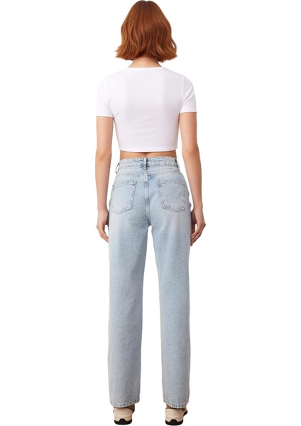 Kadın Açık Yüksek Bel Geniş Paça Denim Pantolon Fonksiyonel Dayanıklı Kaliteli Konforlu Şık indirimleri