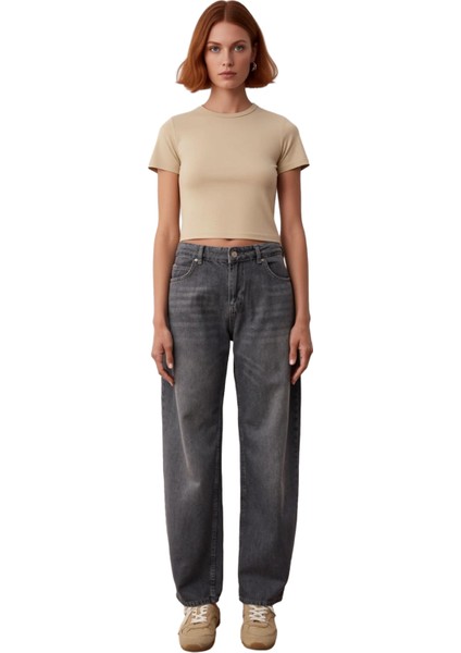 Antrasit Düşük Bel Geniş Paça Denim Pantolon Kadın Fonksiyonel Dayanıklı Kaliteli Konforlu fırsatları