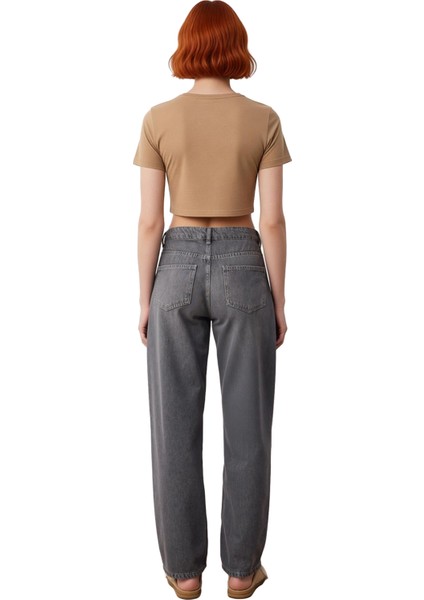 Antrasit Düşük Bel Geniş Paça Denim Pantolon Kadın Fonksiyonel Dayanıklı Kaliteli Konforlu indirimleri