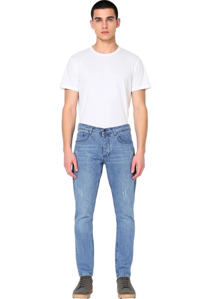Erkek Slim Fit Yırtık Detaylı Denim Pantolon Açık Fonksiyonel Dayanıklı Kaliteli Konforlu Şık