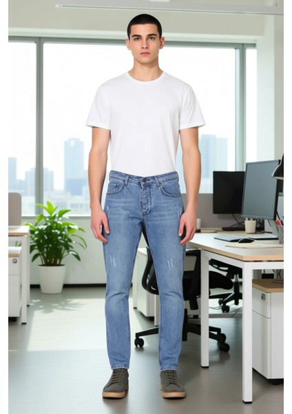 Erkek Slim Fit Yırtık Detaylı Denim Pantolon Açık Fonksiyonel Dayanıklı Kaliteli Konforlu Şık modelleri