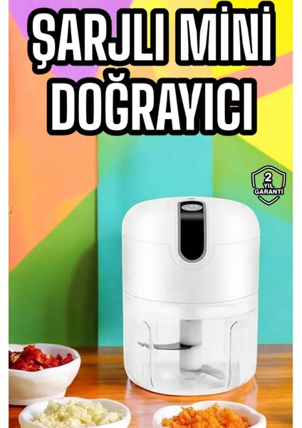 Şarjlı Portatif Doğrayıcı Mini Pratik Rondo El Doğrayıcı Üç Bıçaklı Çelik Bıçaklı