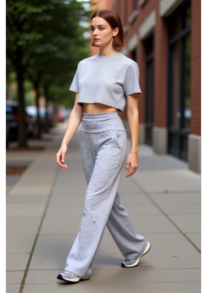 Kadın Wide Leg Yüksek Bel Pamuklu Pantolon Antrasit Fonksiyonel Dayanıklı Kaliteli Estetik modelleri