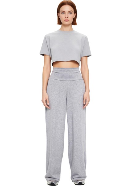 Kadın Wide Leg Yüksek Bel Pamuklu Pantolon Antrasit Fonksiyonel Dayanıklı Kaliteli Estetik fırsatları